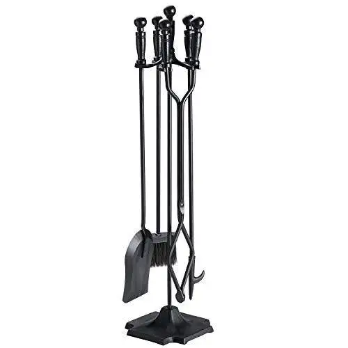 Luxury Space Fireplace Tools Sets Black Handle Wrought Iron Large Fire