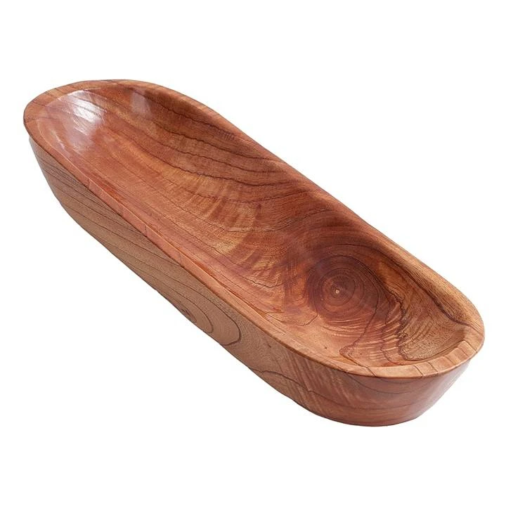 Natural Wooden Dough Bowls For Decor,Long Carved Oval Farmhouse Kitchen