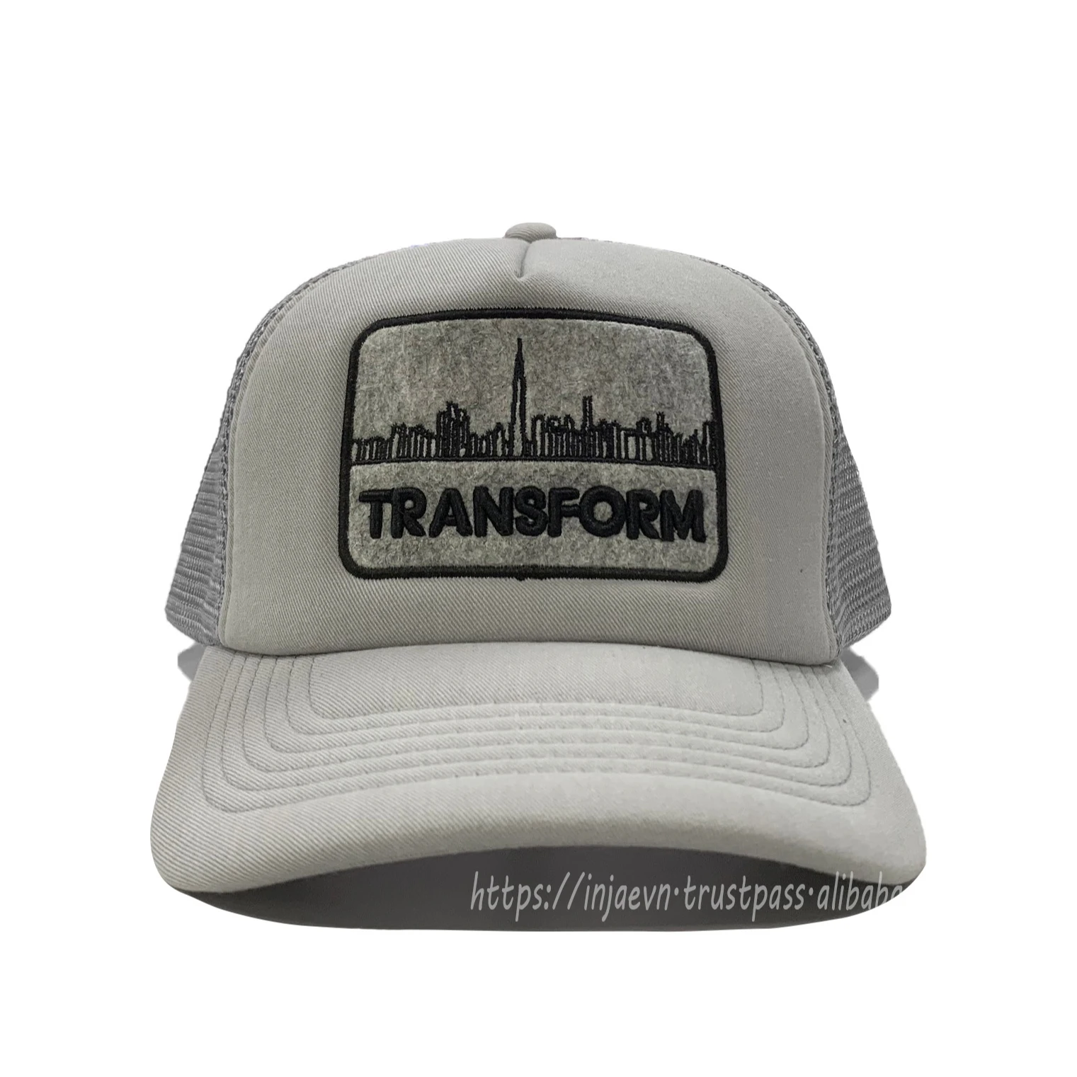 Oem Custom Embroidery Logo On Patch Foam Trucker Hats Gray Fabric 5