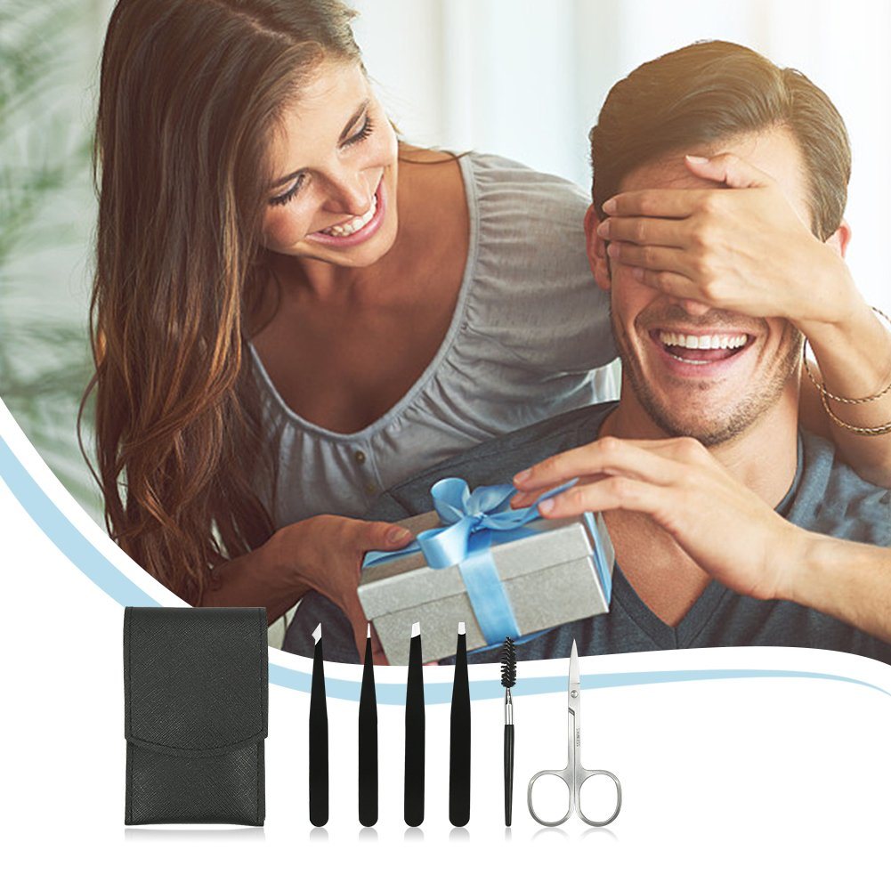 Leather Tweezers Eyebrow Set Pouch Snap Closure High Quality Pu