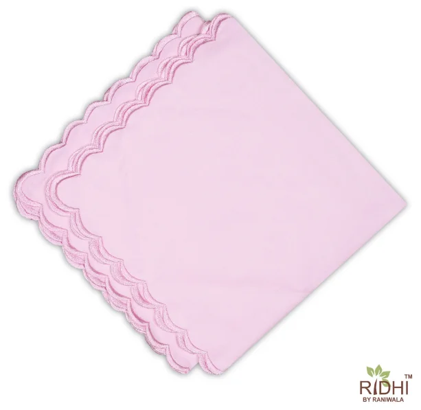 Trendy Stylish Pink Cotton Napkins Embroidered Scallops Cotton Napkins