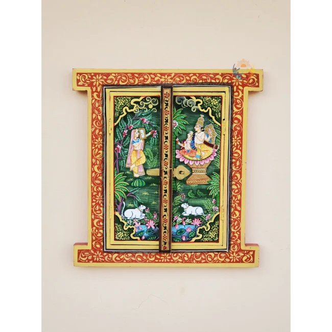 Indian Window Frame Hand Painted & Carved Wooden Window Frame - Indian Ethnic Decor