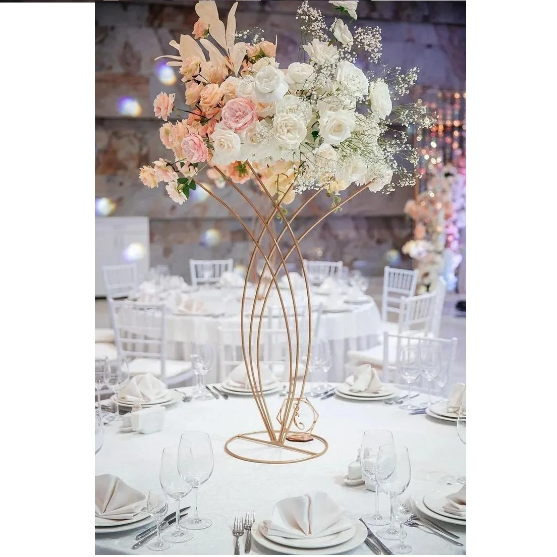 Home Wedding Decoration Centerpieces Rectangular Metal Gold Flower Ball