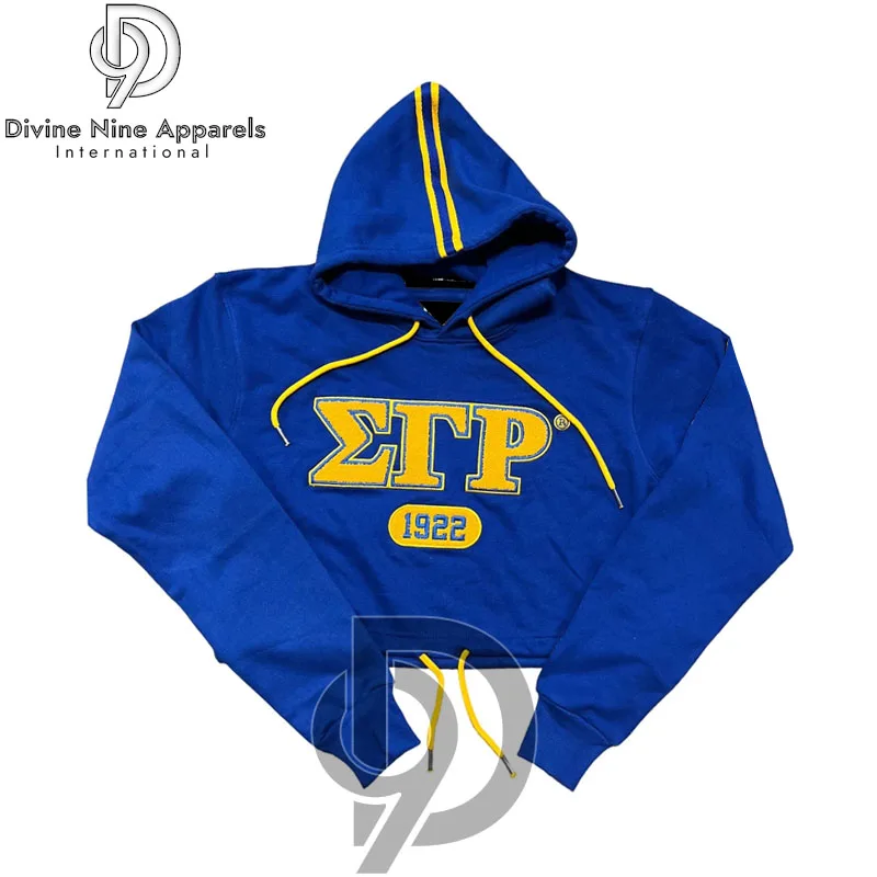 Sigma Gamma Rho Hoodie Custom Made Fleece Embroidered Crest And Letters Gold And Blue Greek Sorority 4219