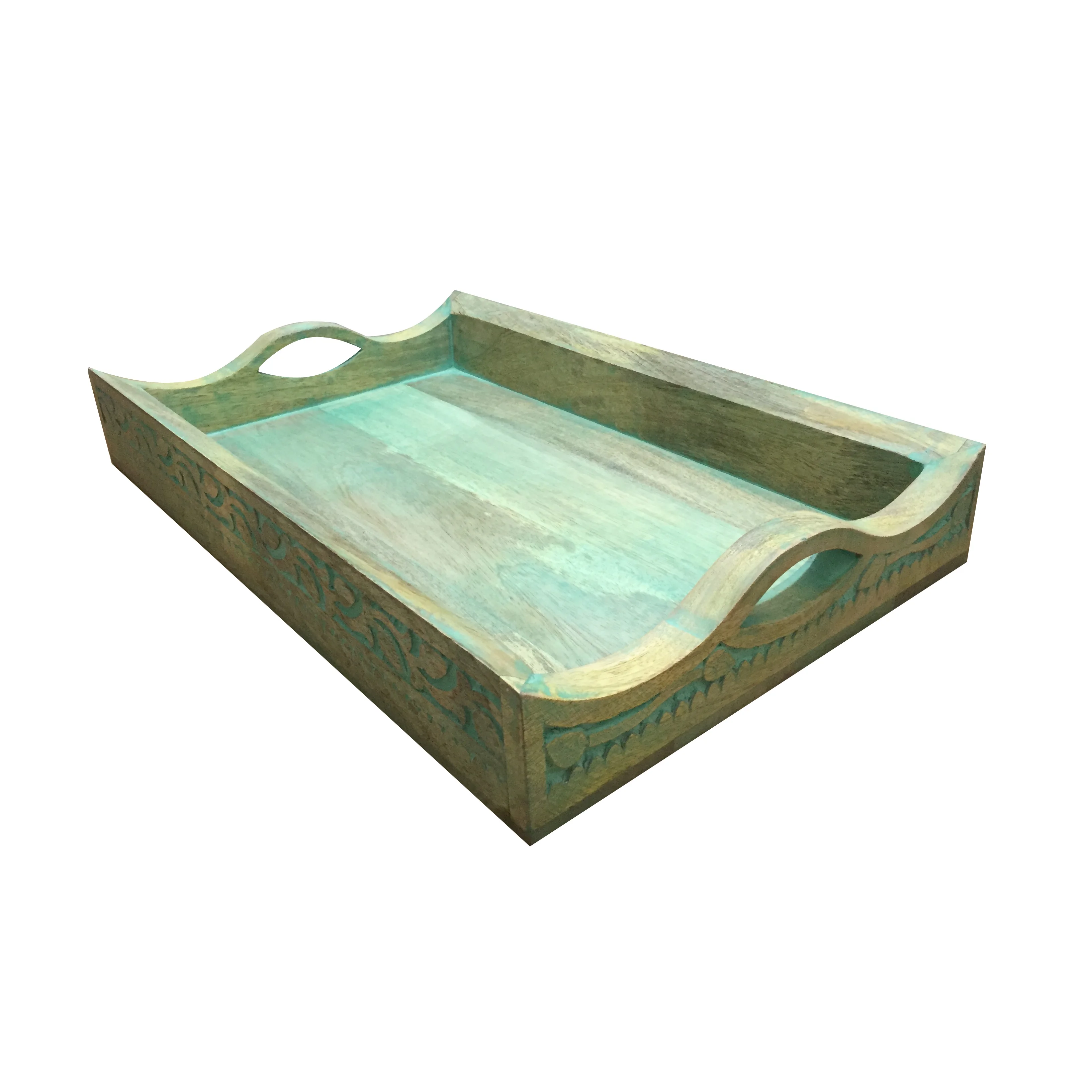 Wooden Serving Tray One Piece Set Of Rectangular Shape Wood Coffee