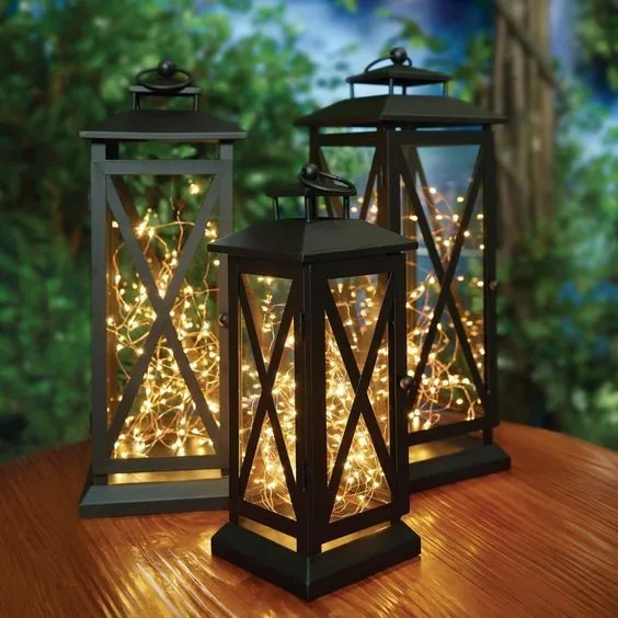 Outdoor Lantern Candle Holder 10 Inch Silver Metal Solar Powered Candle
