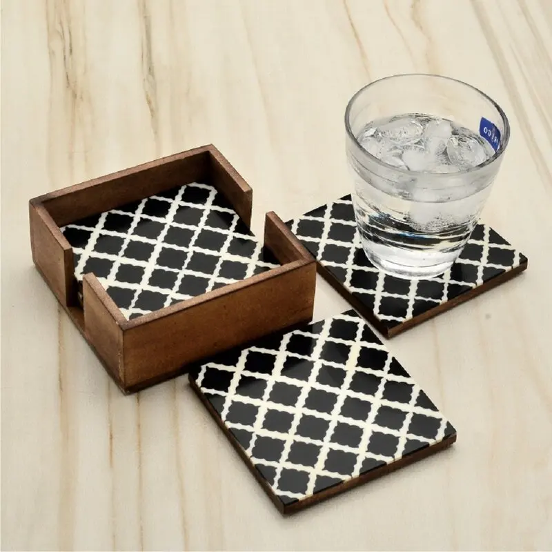 100% Bone Inlay Coasters Kitchen & Table Top Bone Inlay Resin Coaster ...