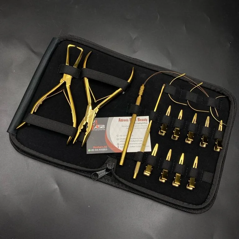 Gold Hair Extension Tools Kit Set Including Micro Link Silicon Beads