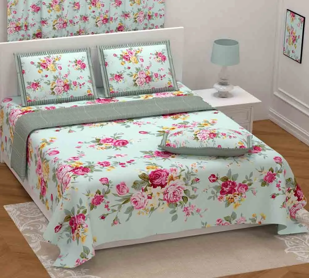 Double Bedsheet In King Size Joint Custom Made Original In Floral Design In Twill Cotton Free In