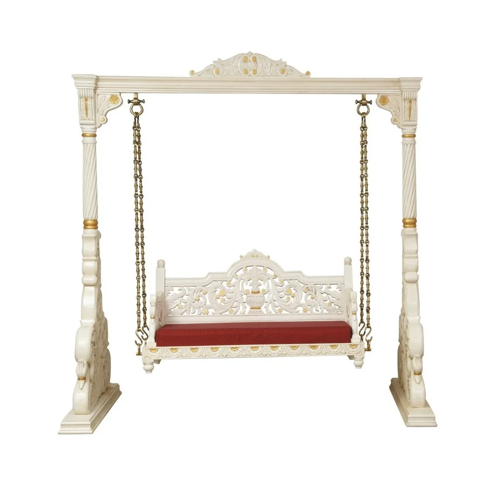 Wooden Heavy Carved Teak Wood Indoor Swing In Antique Style At The Best