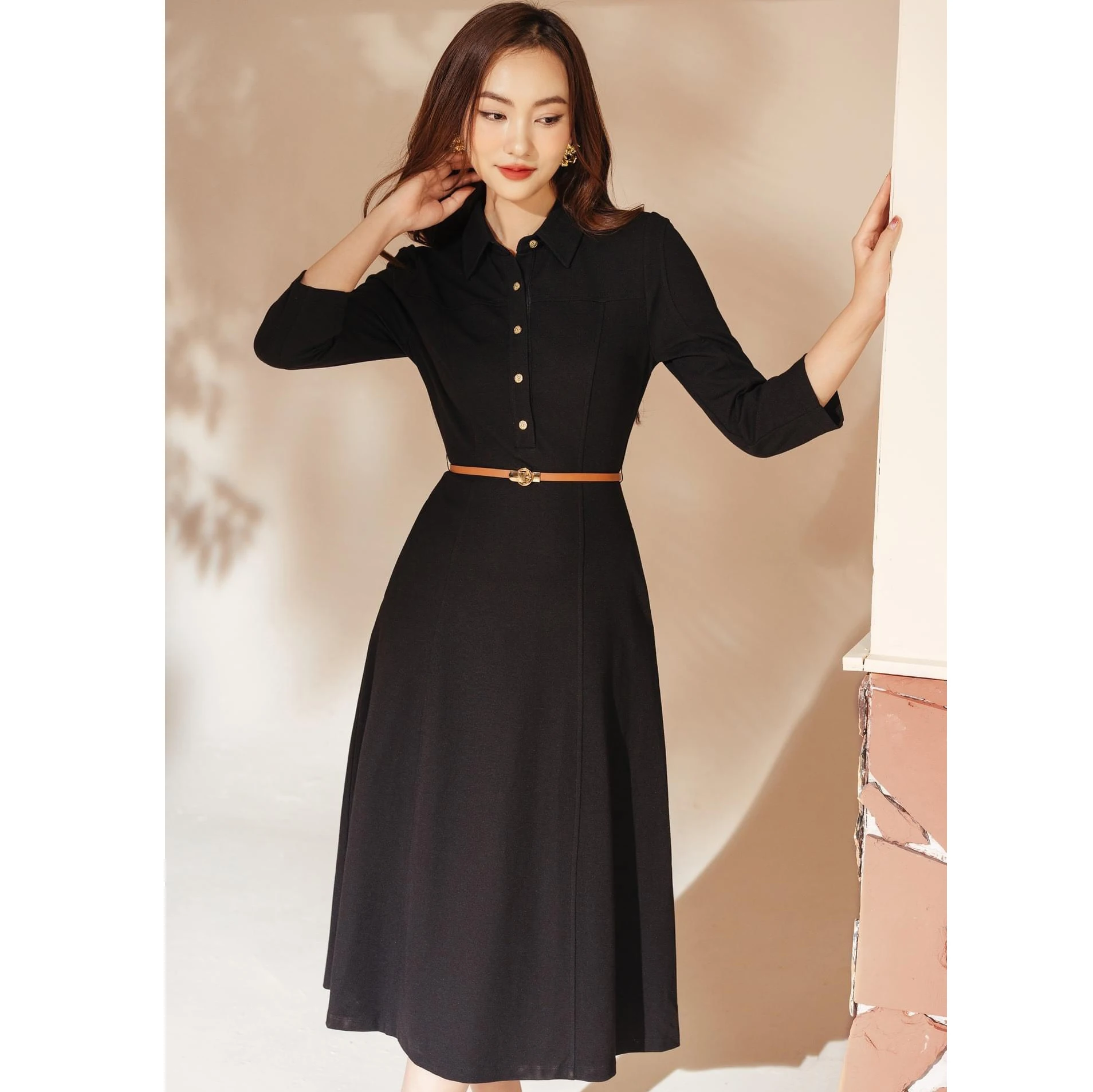 Cherish Vietnamese-made Elegance Black Dress With Button Collar,A ...