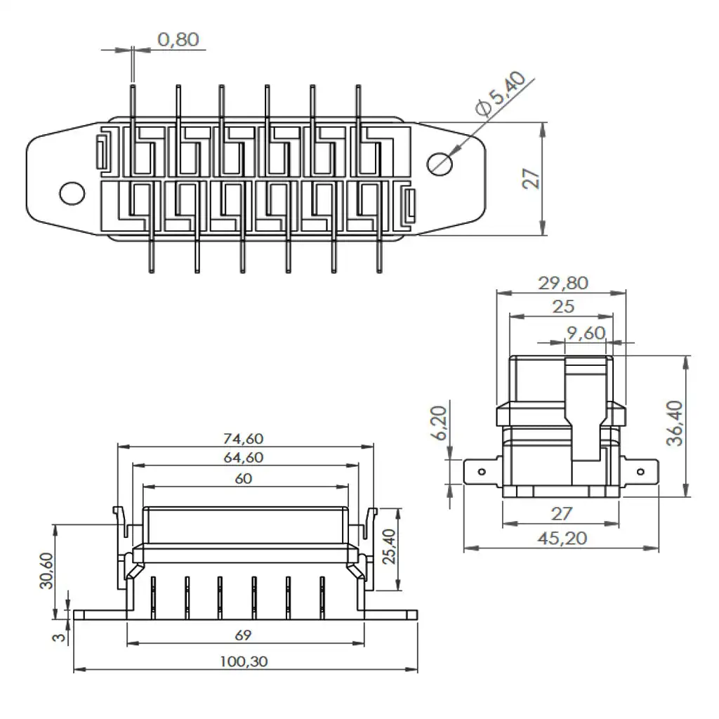 Blade Type Fuse Box 6 Way With Led Light Ato Atc Type Brass Connector