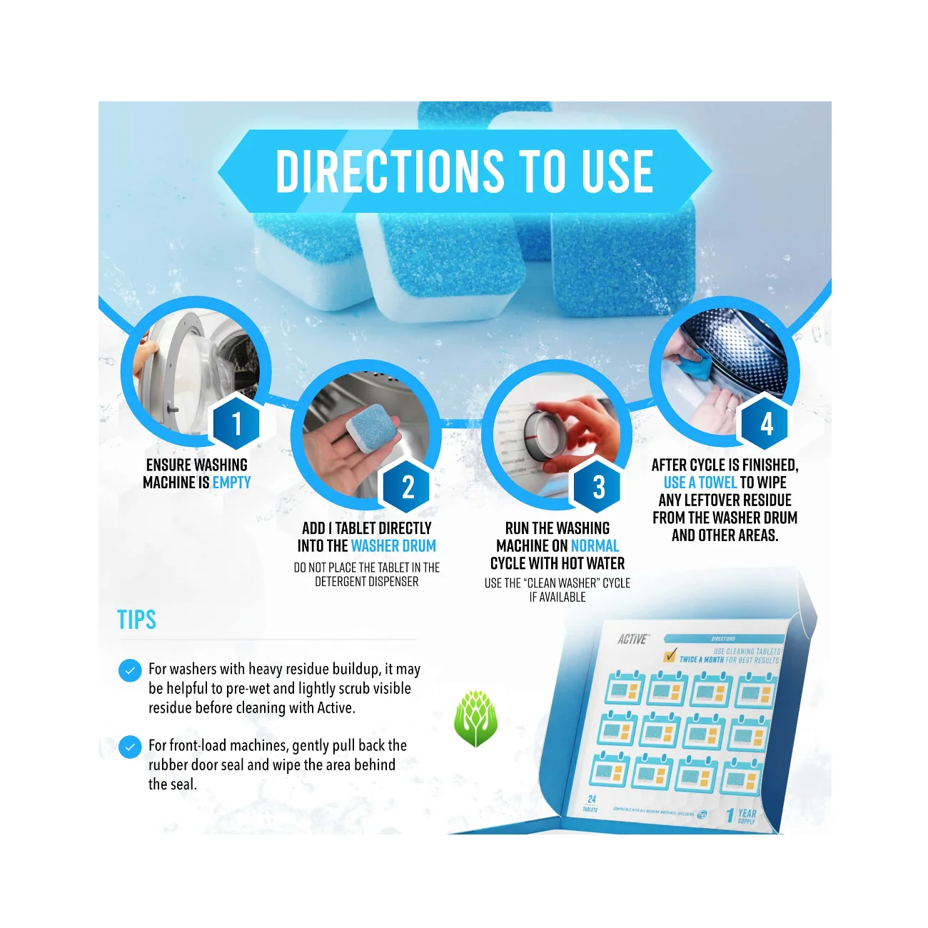 Active Washing Machine Cleaner Descaler Effervescent Deep Cleaning