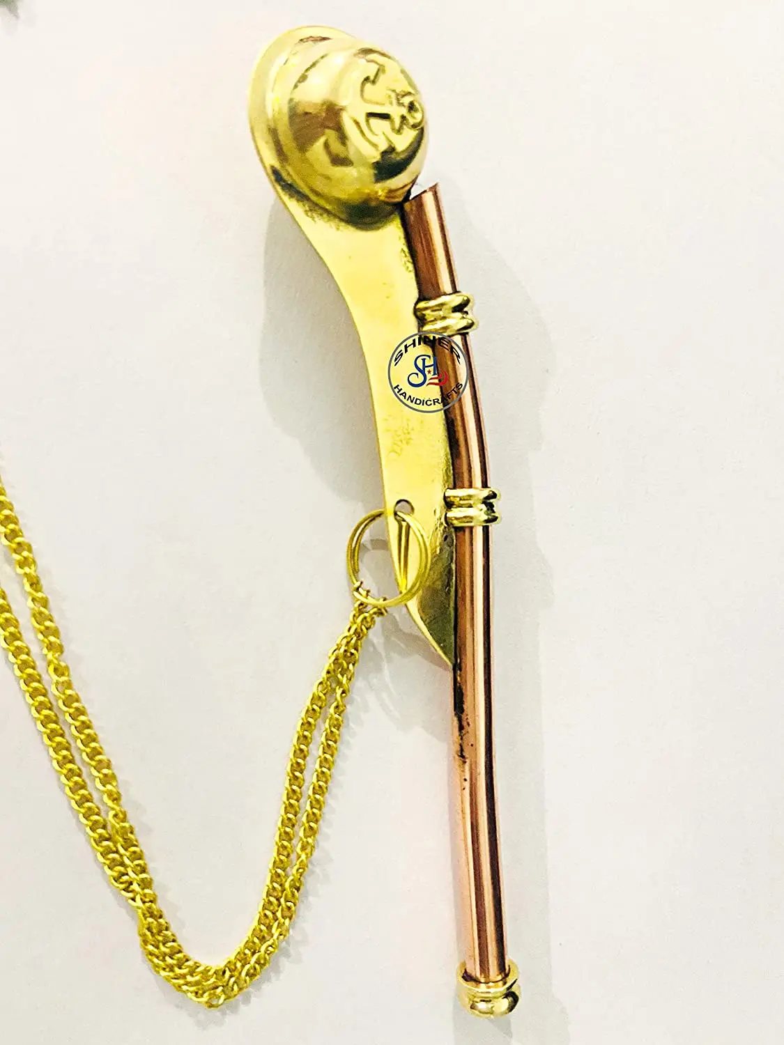 Brass Copper Boatswain Whistle With Chain Bosun Call Pipe Maritime