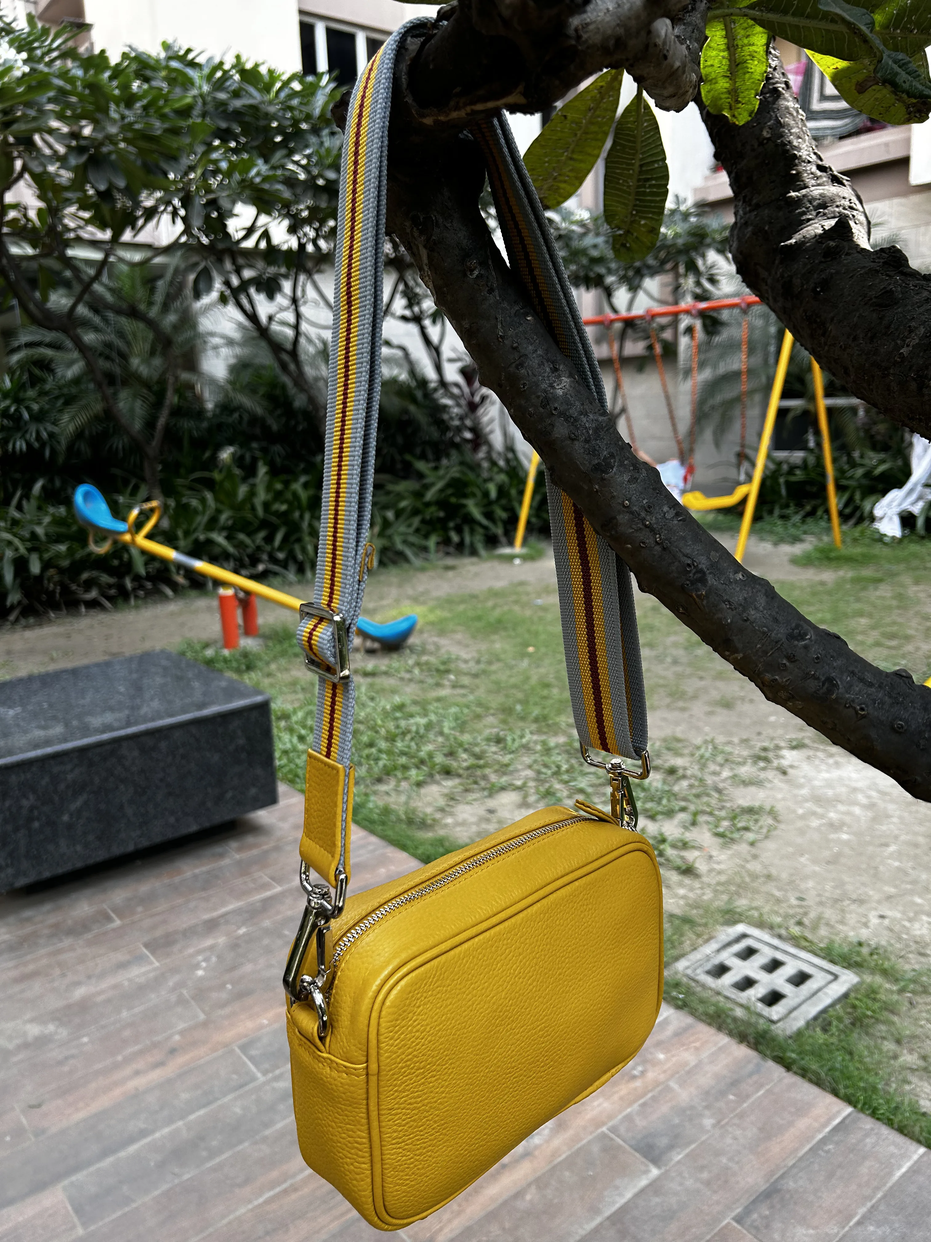 Premium Quality Yellow Solid Genuine Leather Classic Women's Sling Bag Cross Body Trendy