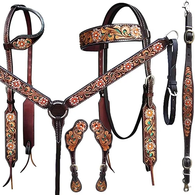 Western Headstall And Breast Collar Set Premium Cowhide Leather Lightweight With Top Trending