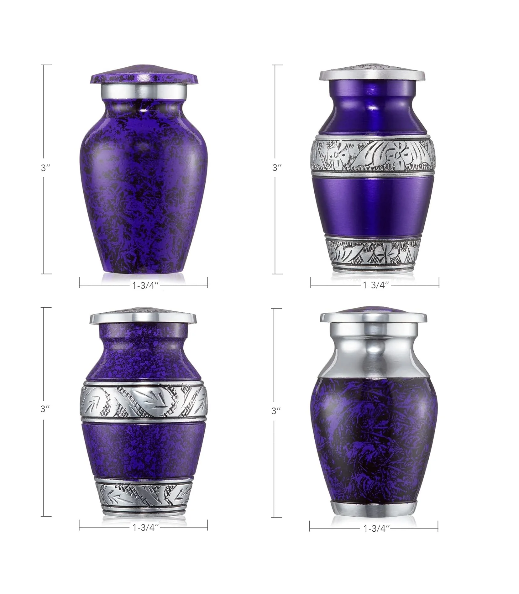 Small Cremation Keepsake Urns For Human Ashes Set Of 4 Purple And