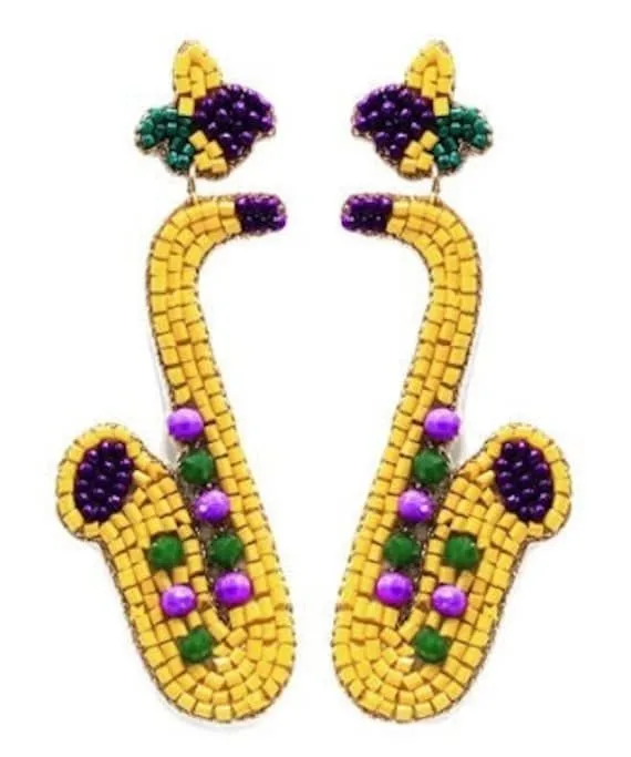 mardi gras seed bead earrings