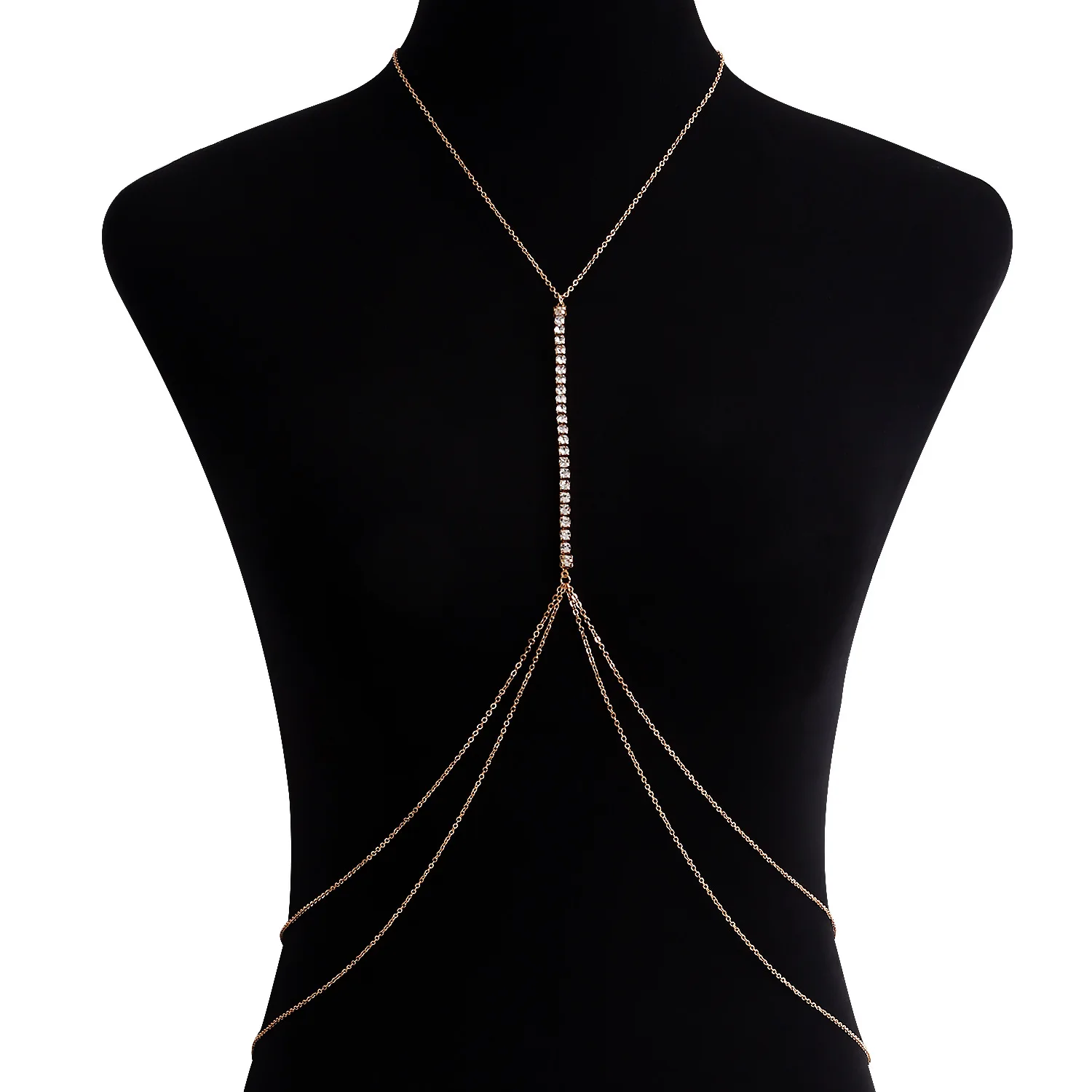 Trendy Neck To Waist Body Chain One Sring Diamond Silver Gold Platted