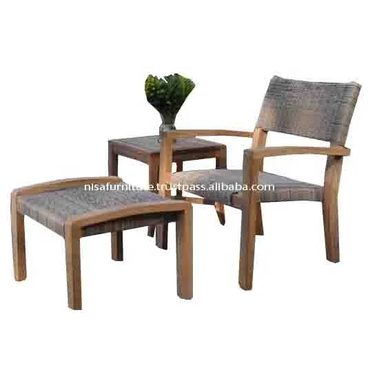 Lounge Rattan Outdoor Wicker Chair With Stools Ottomans Teak Patio