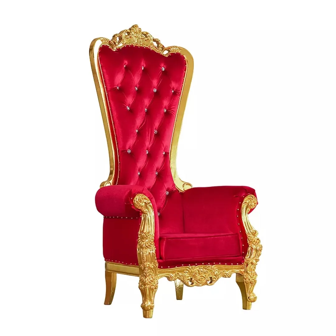 Aarsun High Back Maharaja Chair With High Gold Finish With Premium Teak