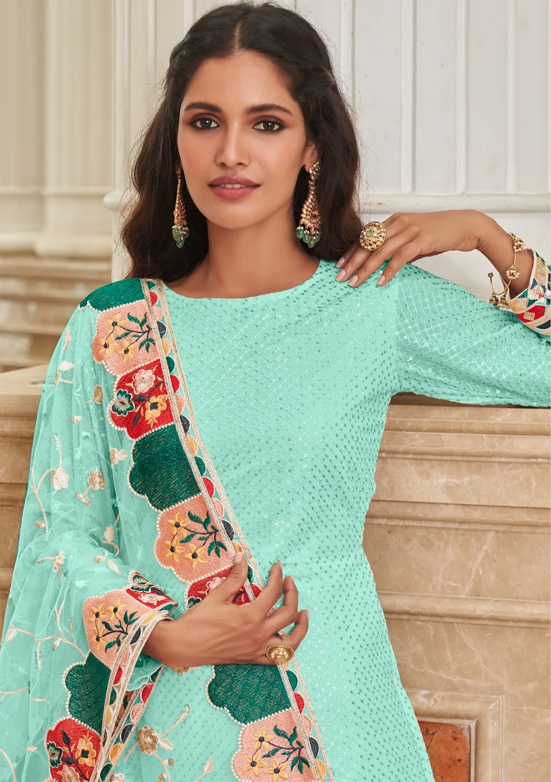 Latest 2023 Party Wear Indian Straight Salwar Suit Dress In Real