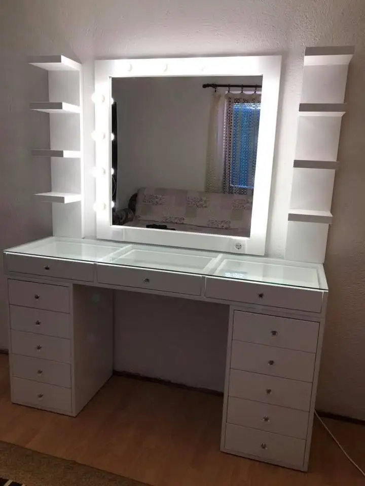 Luxury Bedroom Furniture Transparent Desktop Design Wood Dressing Table ...