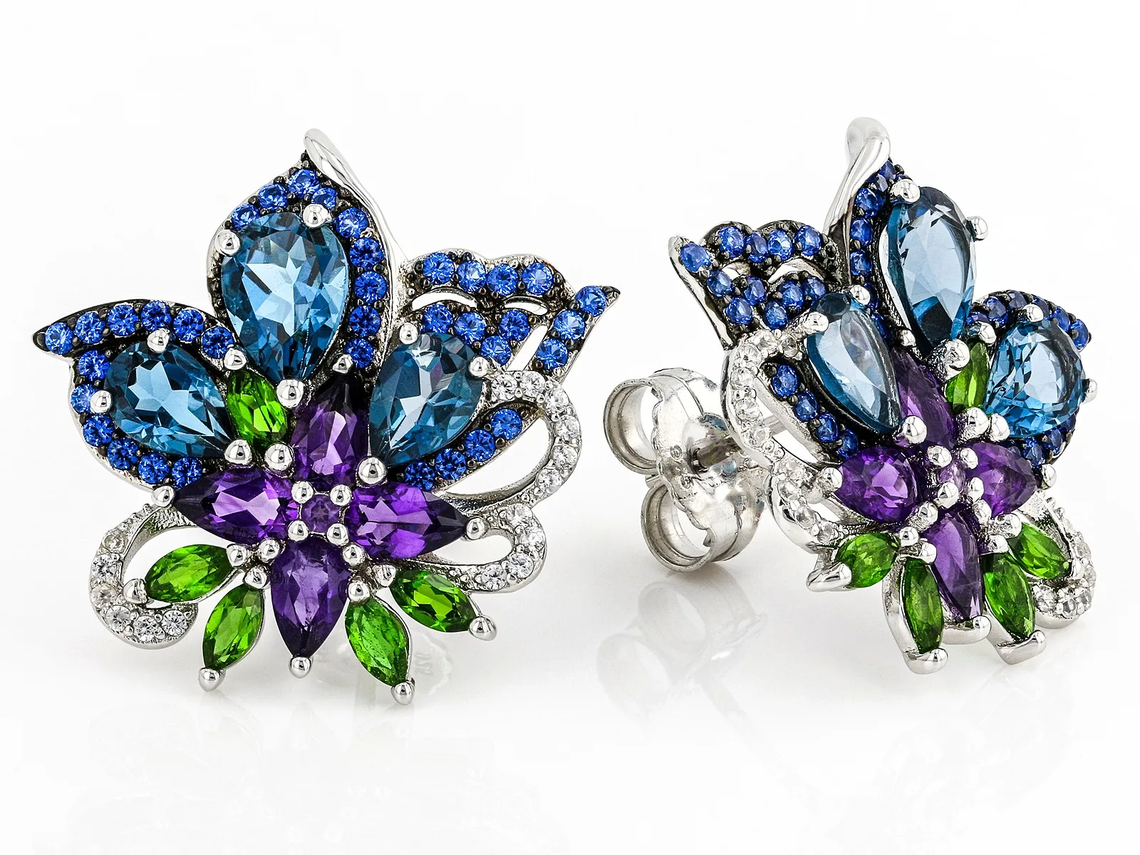 Sterling Silver Blue Topaz Flower Earring