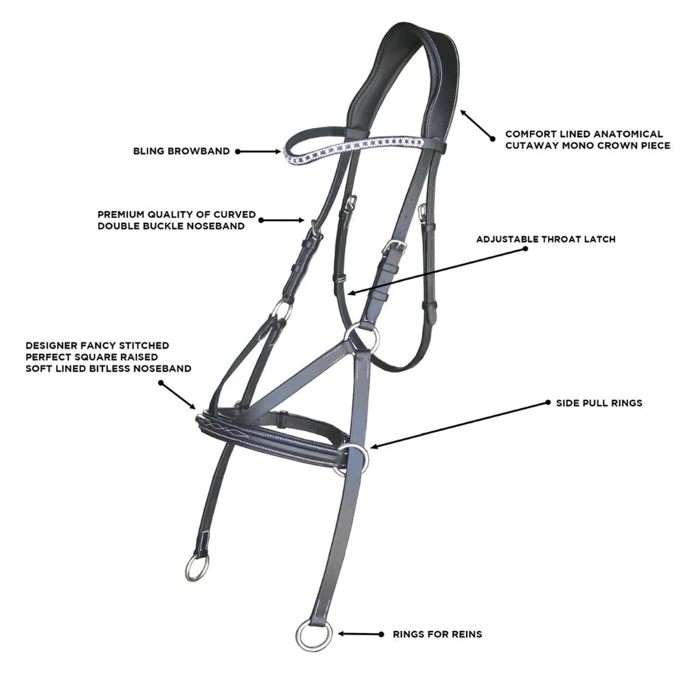 Professional Handmade Veg Tanned Leather Bitless Bridle With Square