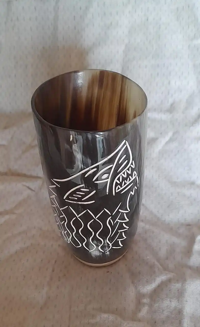Custom Made Beautifully Crafted Drinking Horn Glasses With Viking And