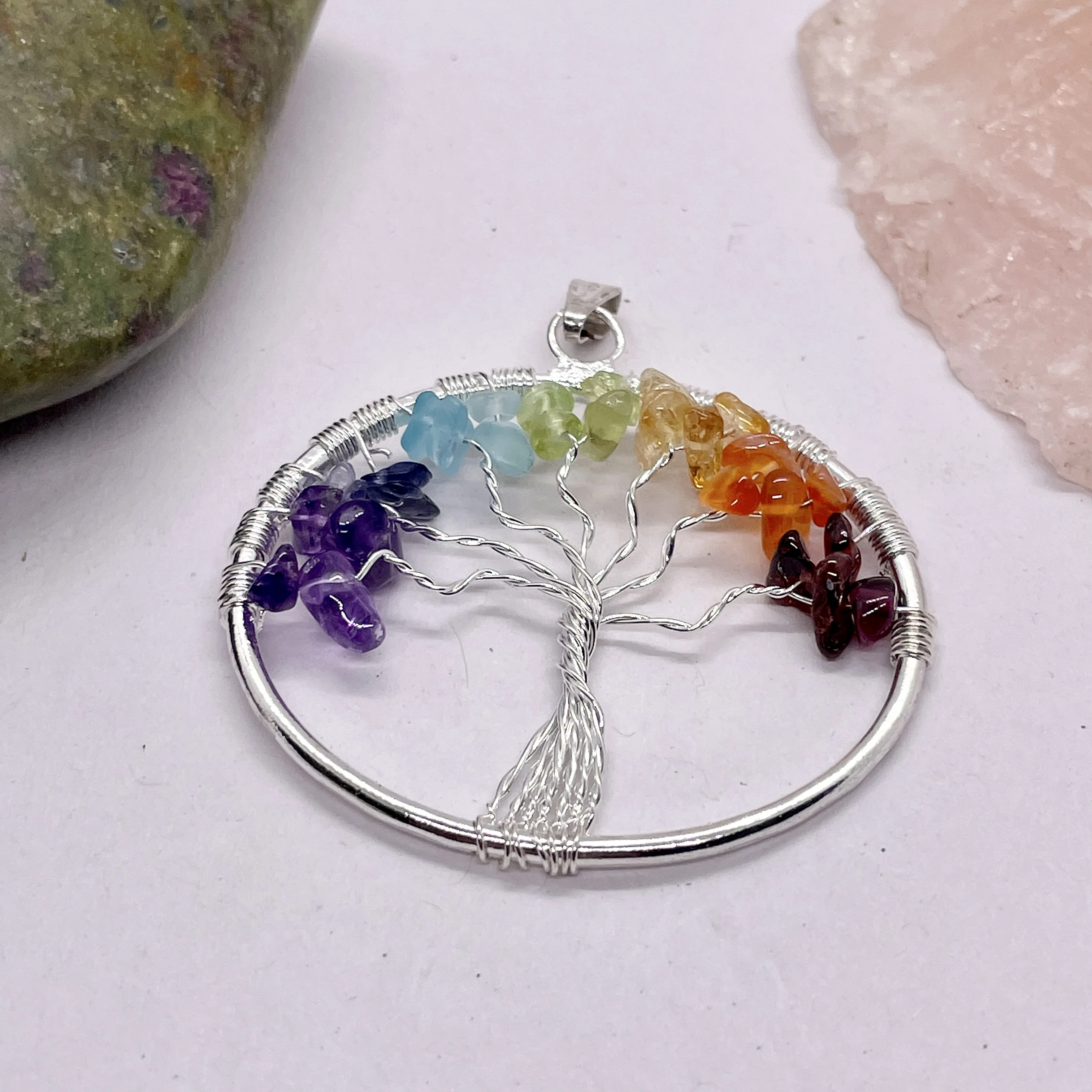 Seven Chakra Tree Of Life Pendant Necklace Crystal Crafts High Quality ...