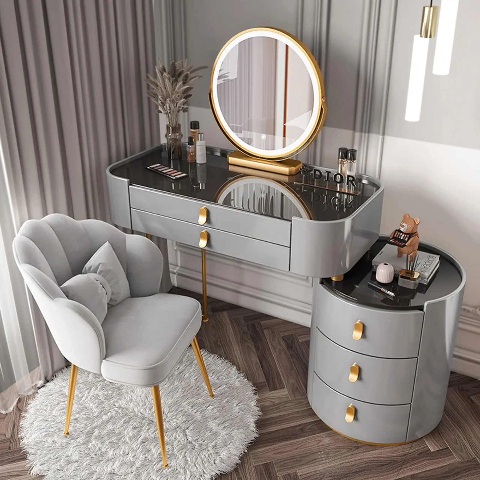 Modern Home Bedroom Furniture Makeup Vanities Glass Top Table Dressing 