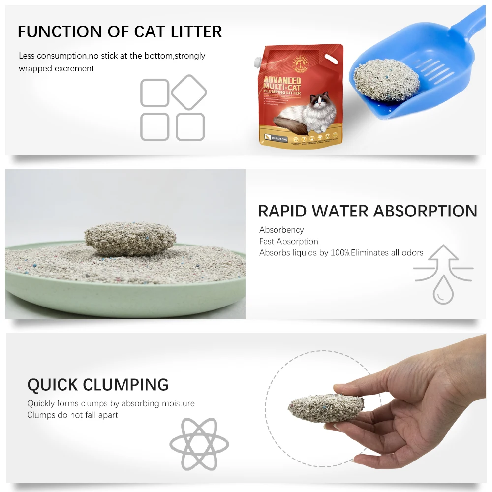 Dust Free Natural Bentonite Cat Litter Strong Clumping Easy Clean Cat