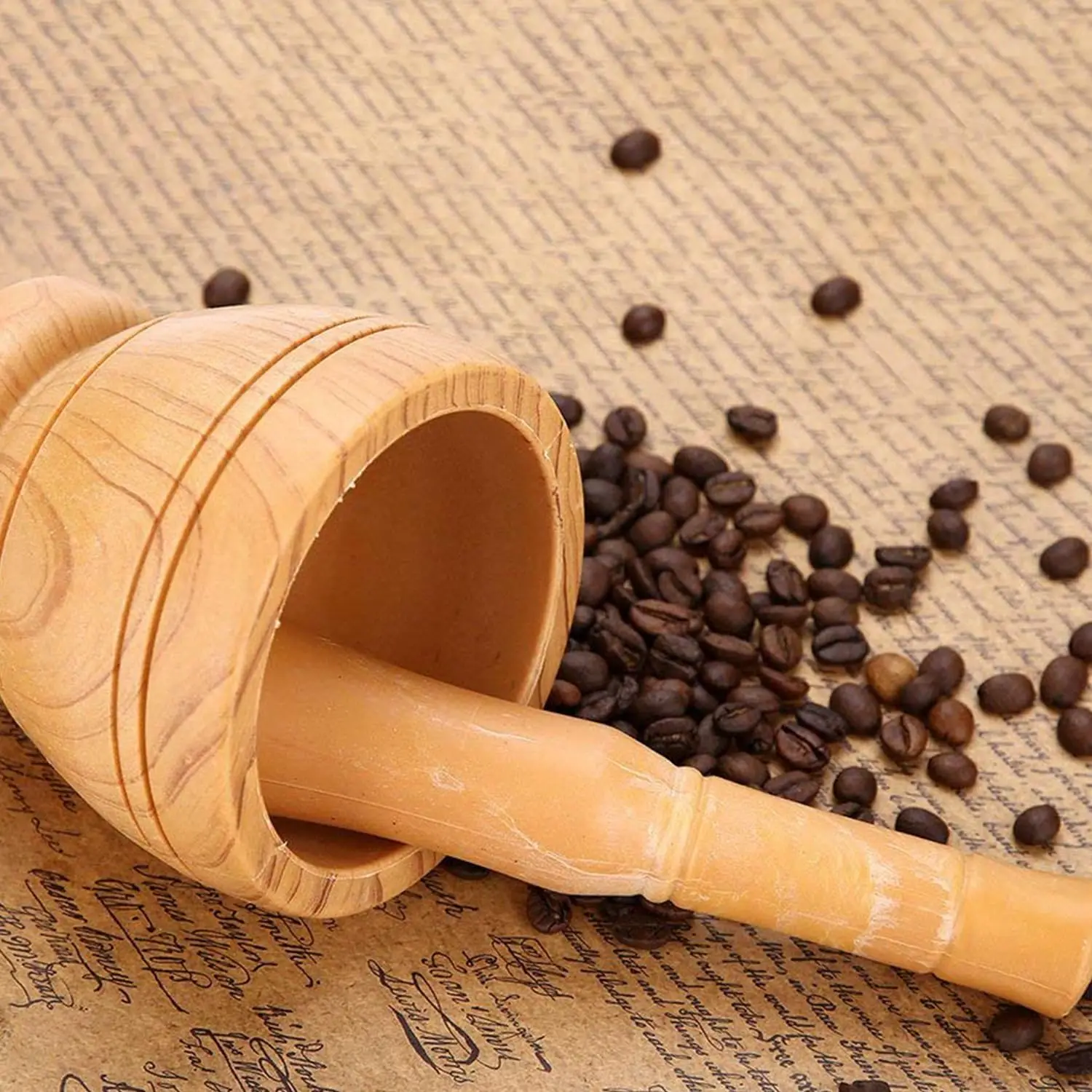 Wood Grain Wooden Mortar & Pestle Set Grinder For Spices And Seeds Pill Press For Garlic Press