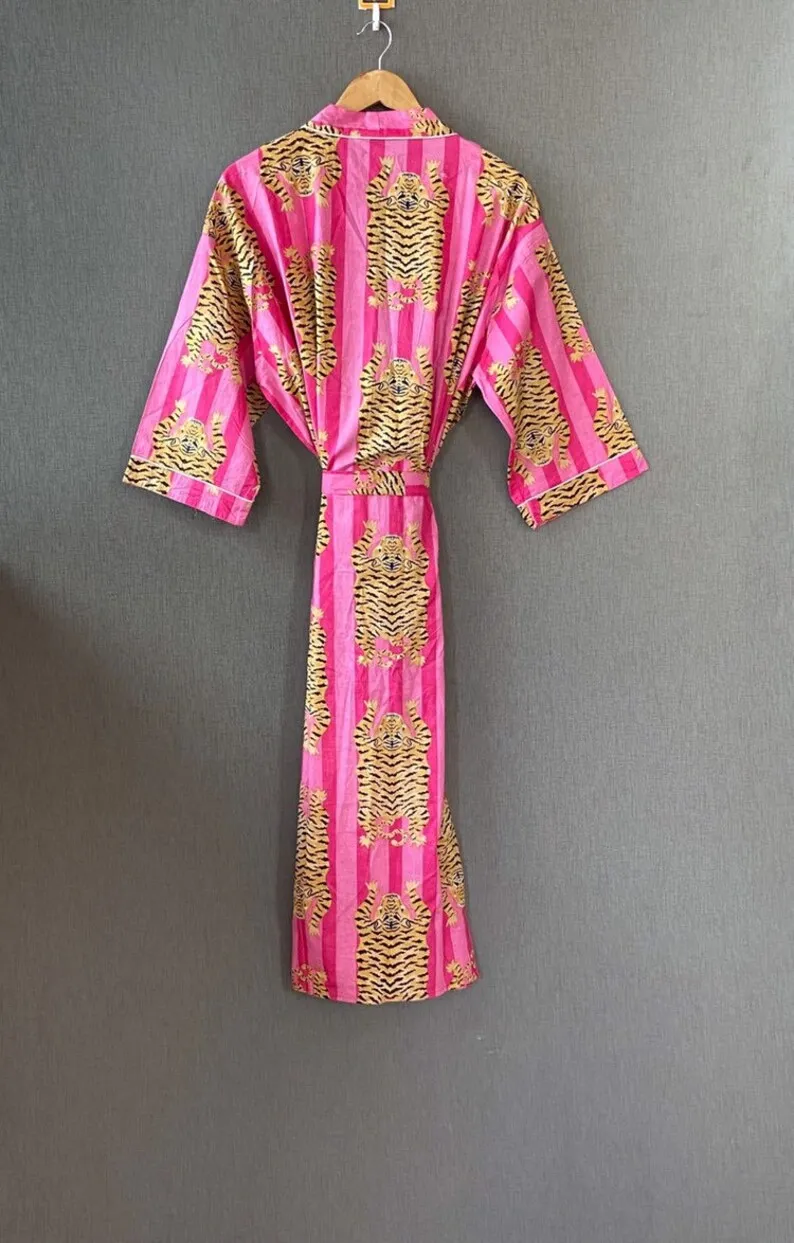Wholesale Lot Tiger Print Cotton Kimono Dressing Gown Long Beach Wear