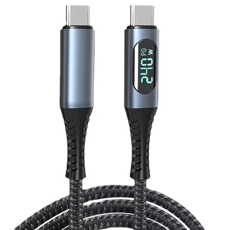 240w Usb C To Usb C Fast Charging Cable With Led Display Nylon Braided