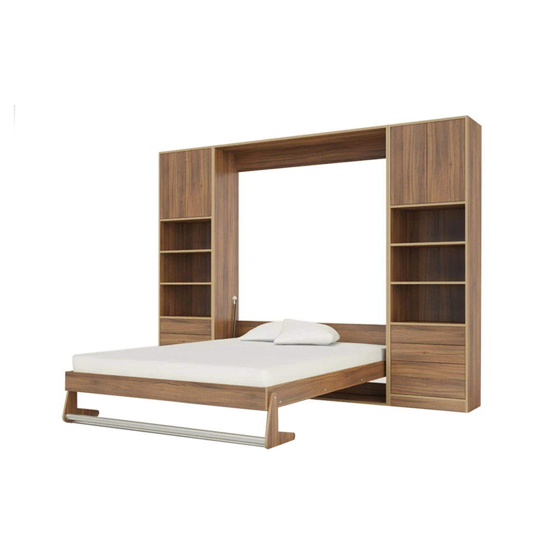 Modern Murphy Bed Queen Solid Teak Wood Stylish For Bedroom Furniture