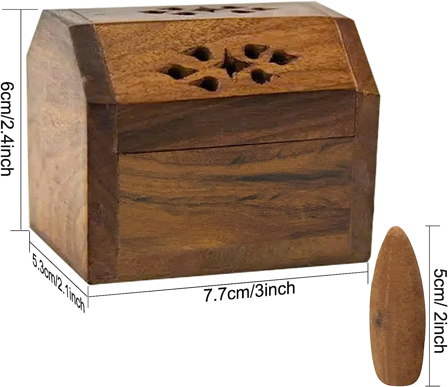 Handcrafted Wooden Solid Brown Incense Burner With 5 Premium Backflow