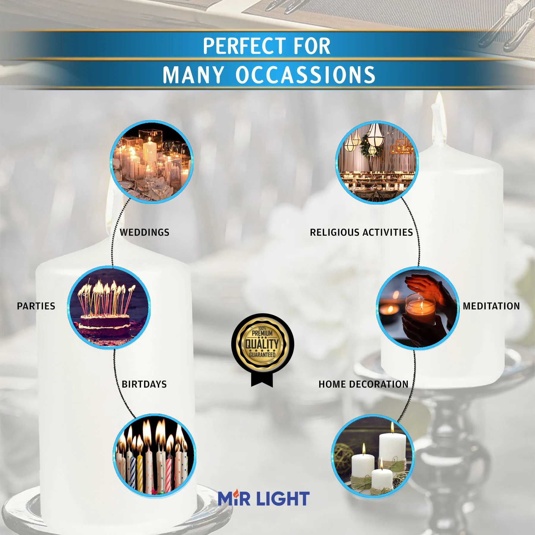 Horizon 4 Metallic Pearl Pillar Candles Premium European Quality 7hours