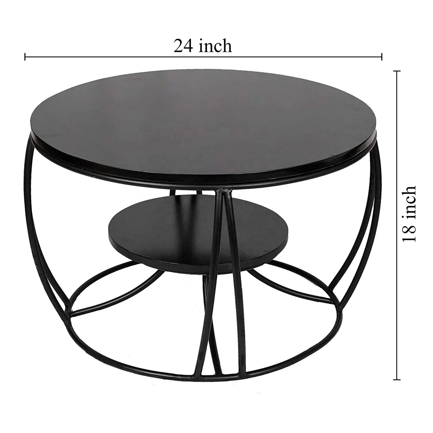Modern Wood Metal Duplex Round Coffee Table Nesting Center Coffee Table