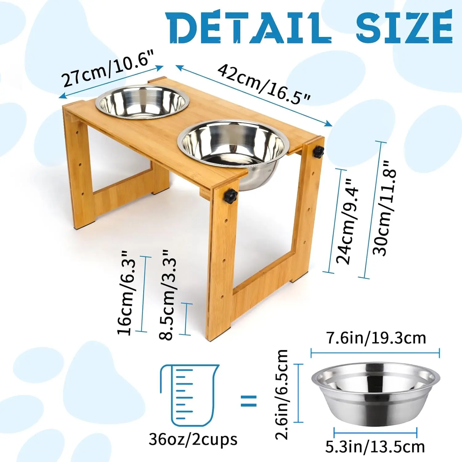 Elevated Dog Bowls,4 Height Adjustable Raised Feeding Station With 2 Stainless Steel Food Bowls