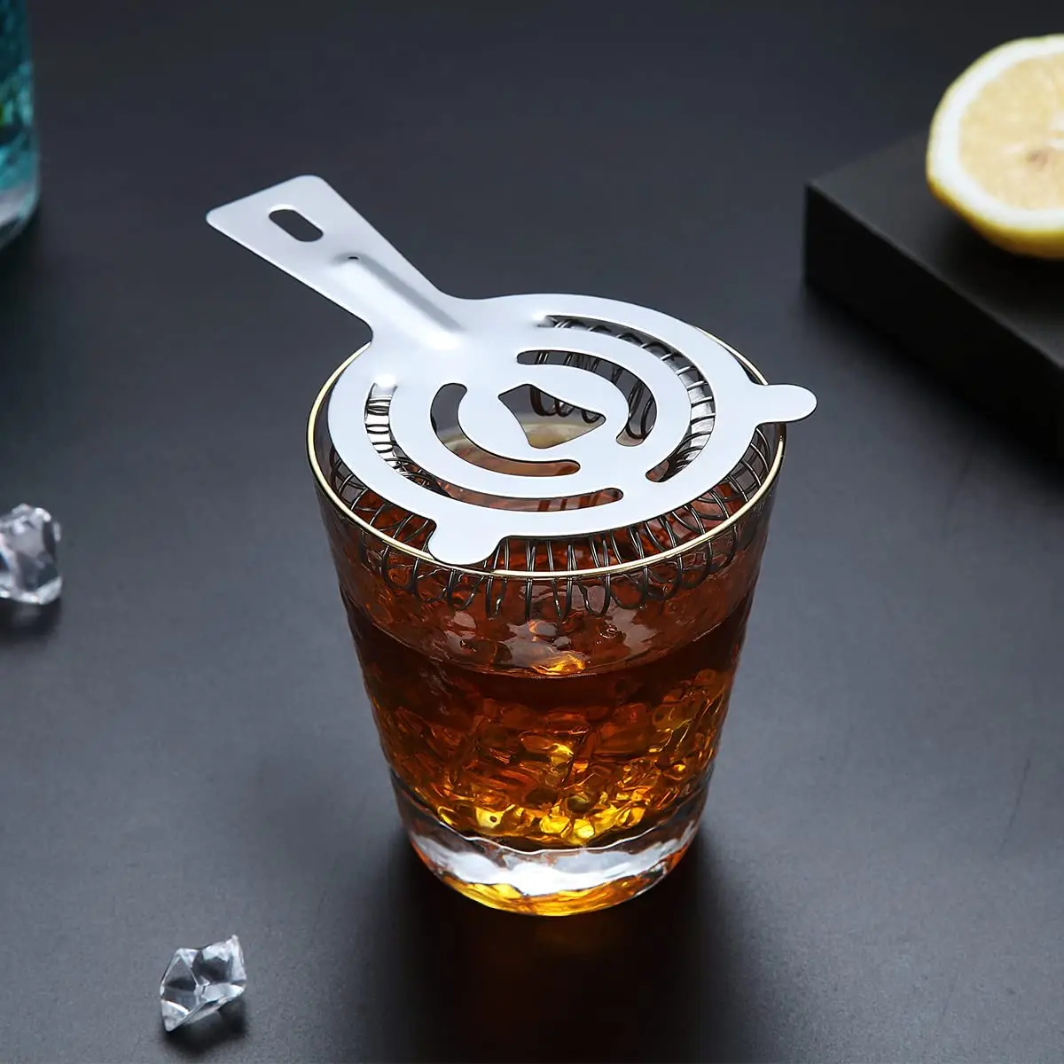 GLENES Cocktail Strainer, Stainless Steel Silver Bar Strainer