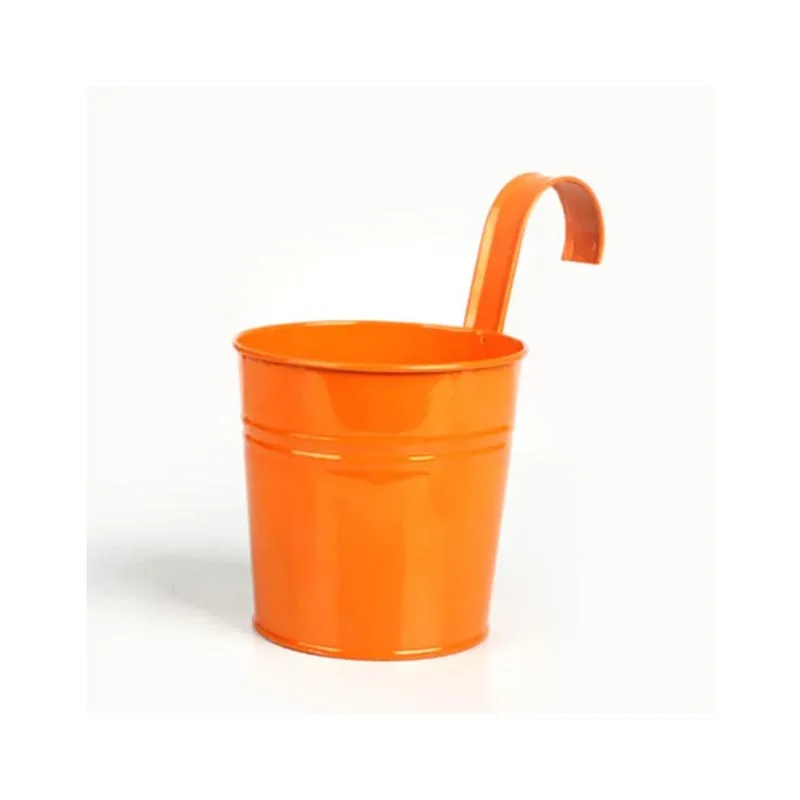 Minimalist Metal Planter With Portable Iron Handle With Orange Colour