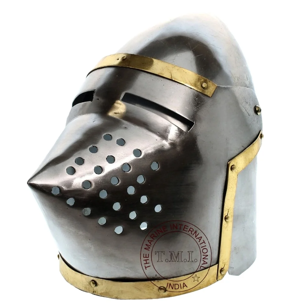 11" Medieval Crusader Armor Pig Face Helmet Polished Metal Silver 