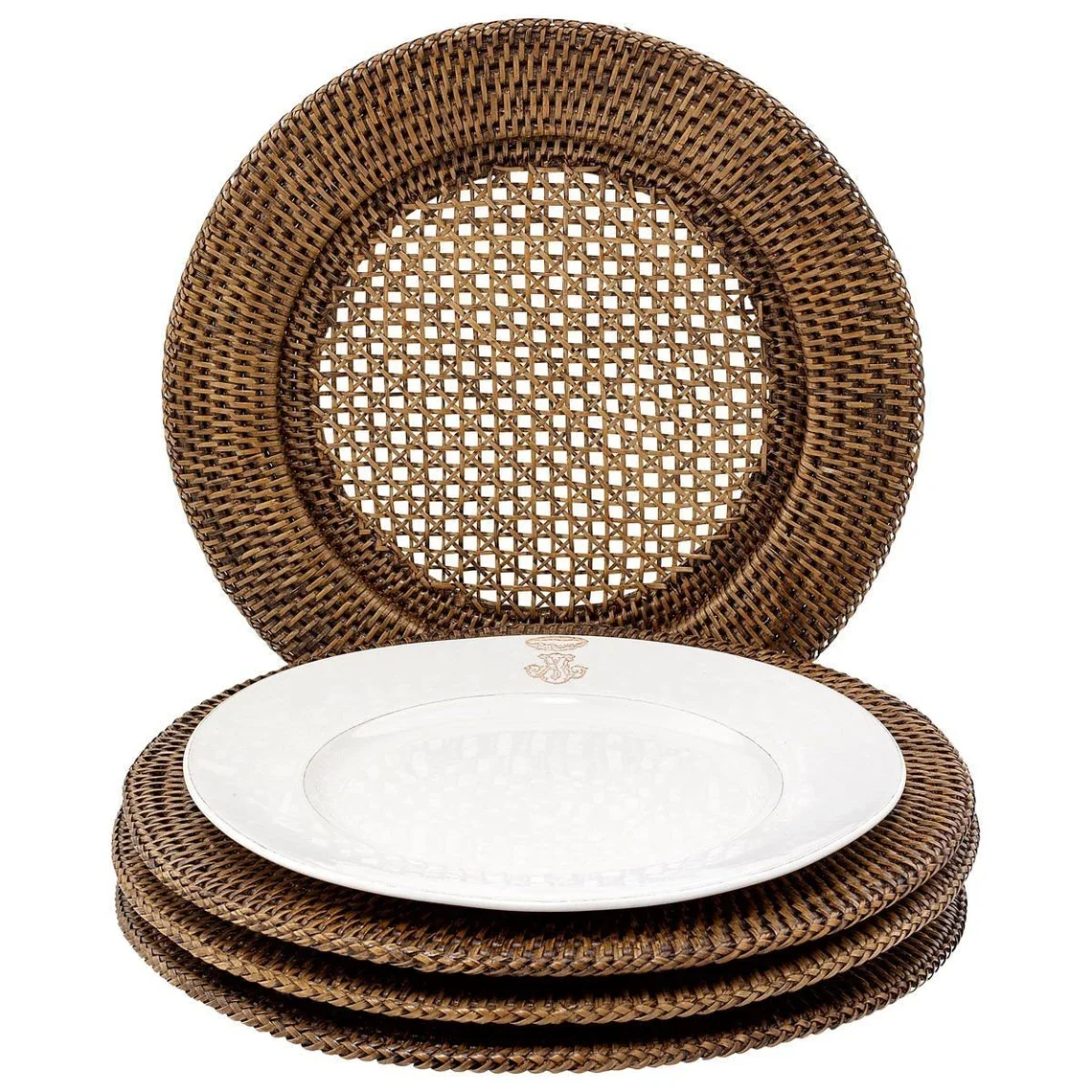Wholesale Brown Rattan Placemat Recessed,Wicker Charger Plater For