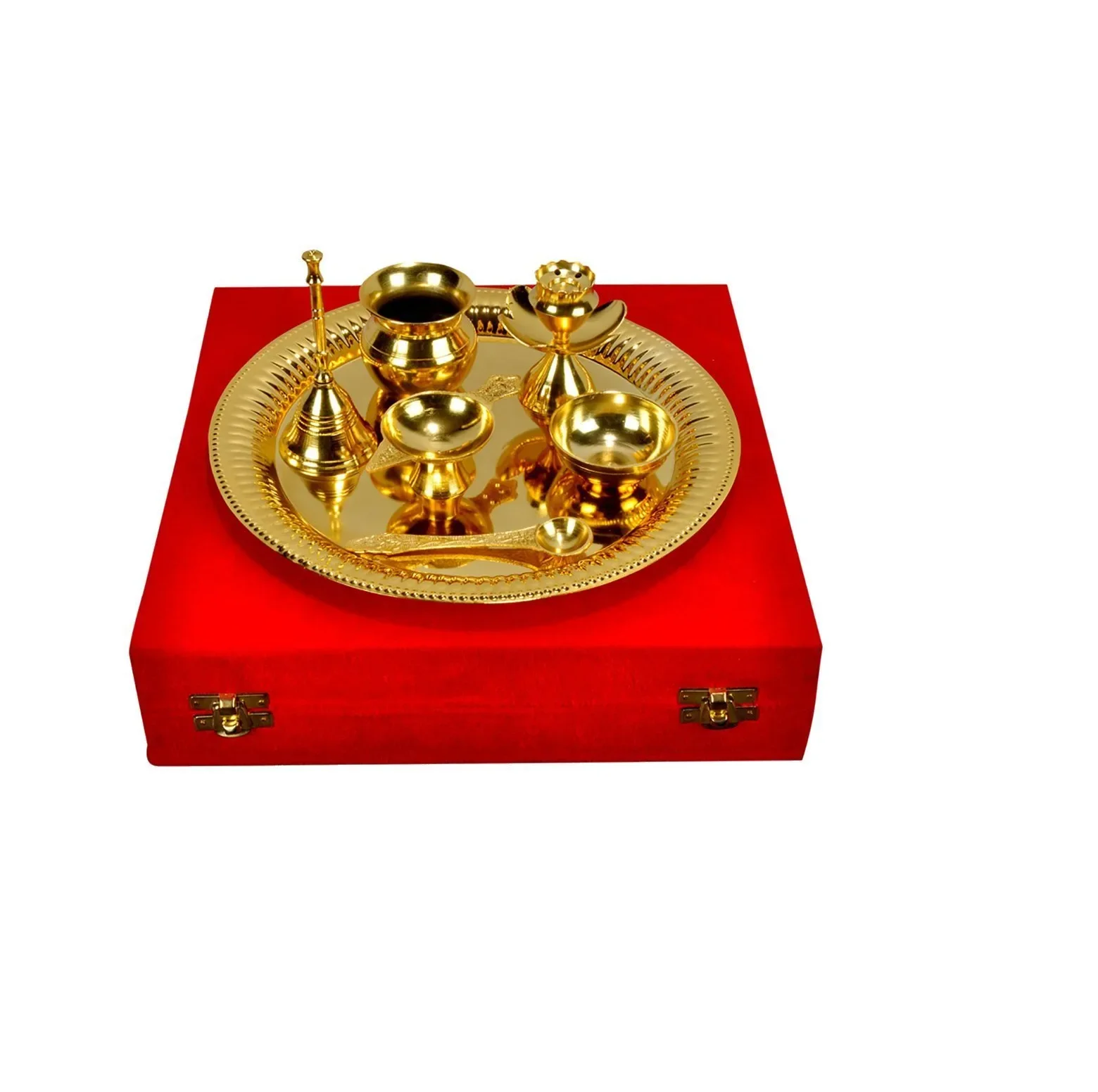 Handmade Brass Puja Thali Embossed Design Brass Pooja Plate Traditional