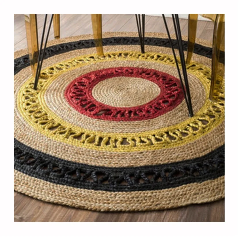 Jute Rug Double Stripe Braided Jute Area Rug Rustic Mats Organic Hemp