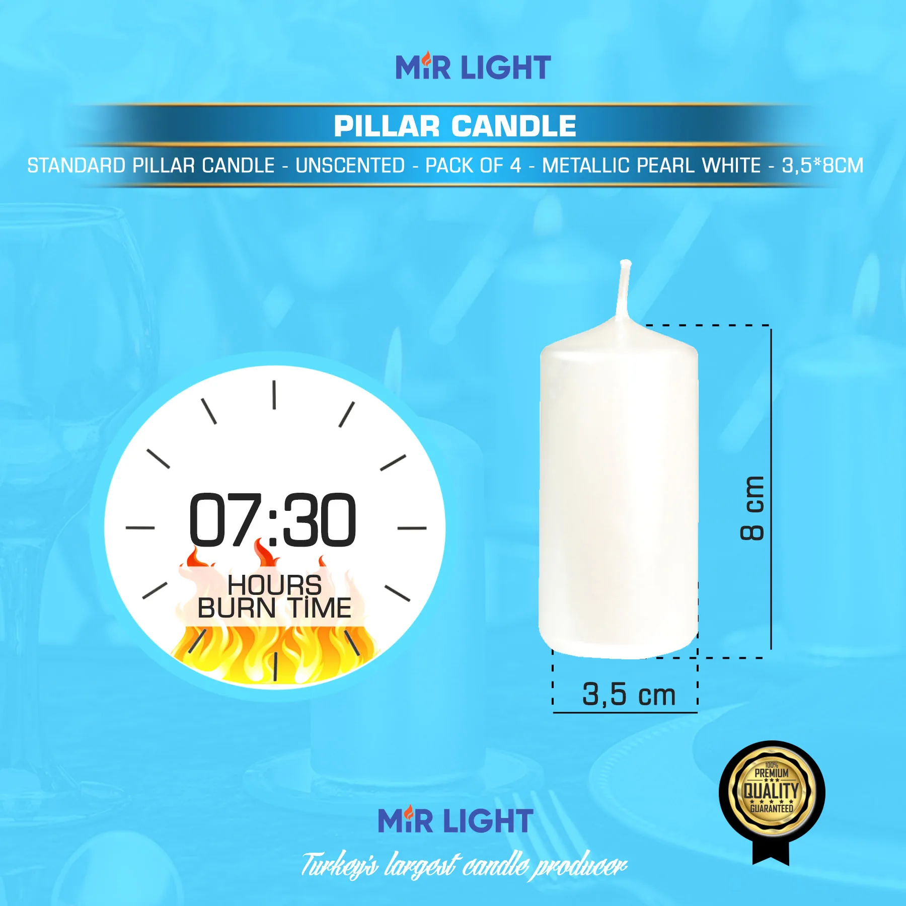 Horizon 4 Metallic Pearl Pillar Candles Premium European Quality 7hours