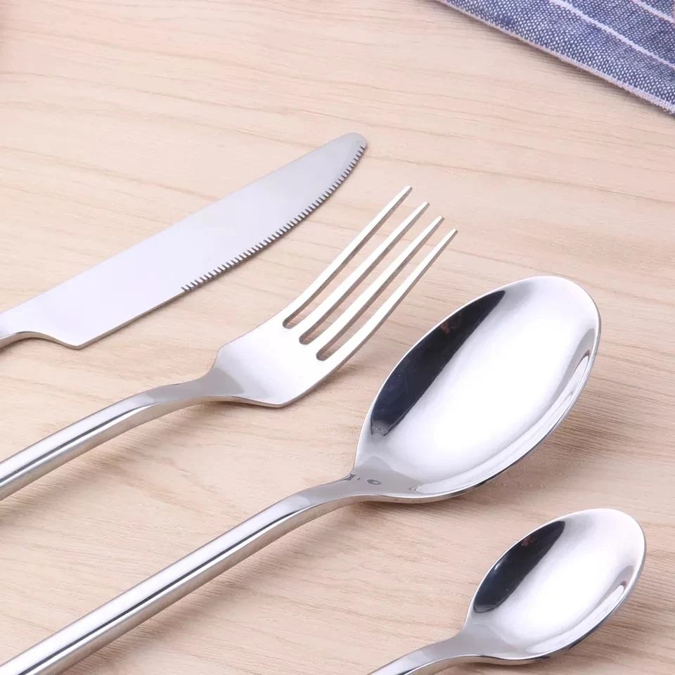 Modern Luxury Gold Trim Cutlery Set With Stand Stainless Steel Hanging