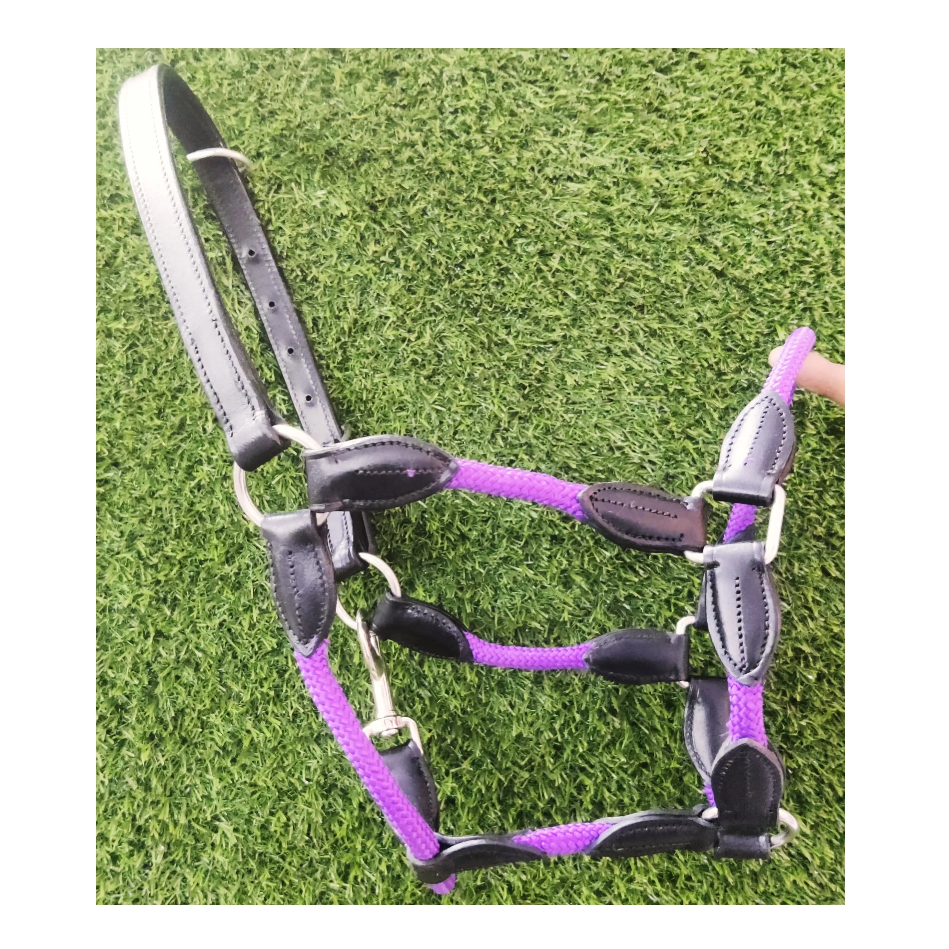 Leather Horse Halter Rope Halter With Leather Hybrid Halter Rope